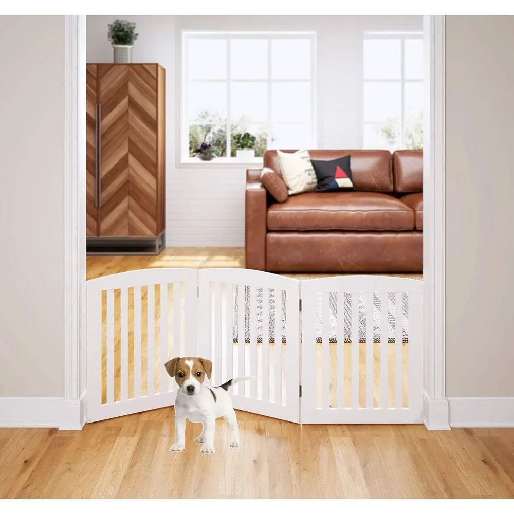 PAWLAND Wooden Freestanding Foldable Pet Gate for Dogs, 24 inch 3 Panels